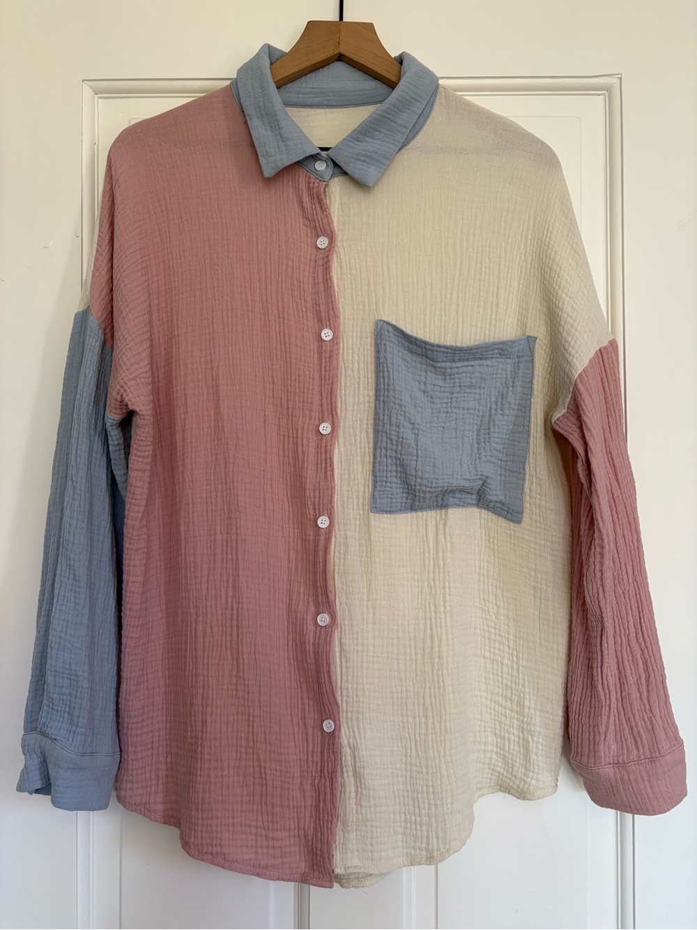 Unbranded Cotton Gauze Button Down Multicolor Colorblock Shirt M